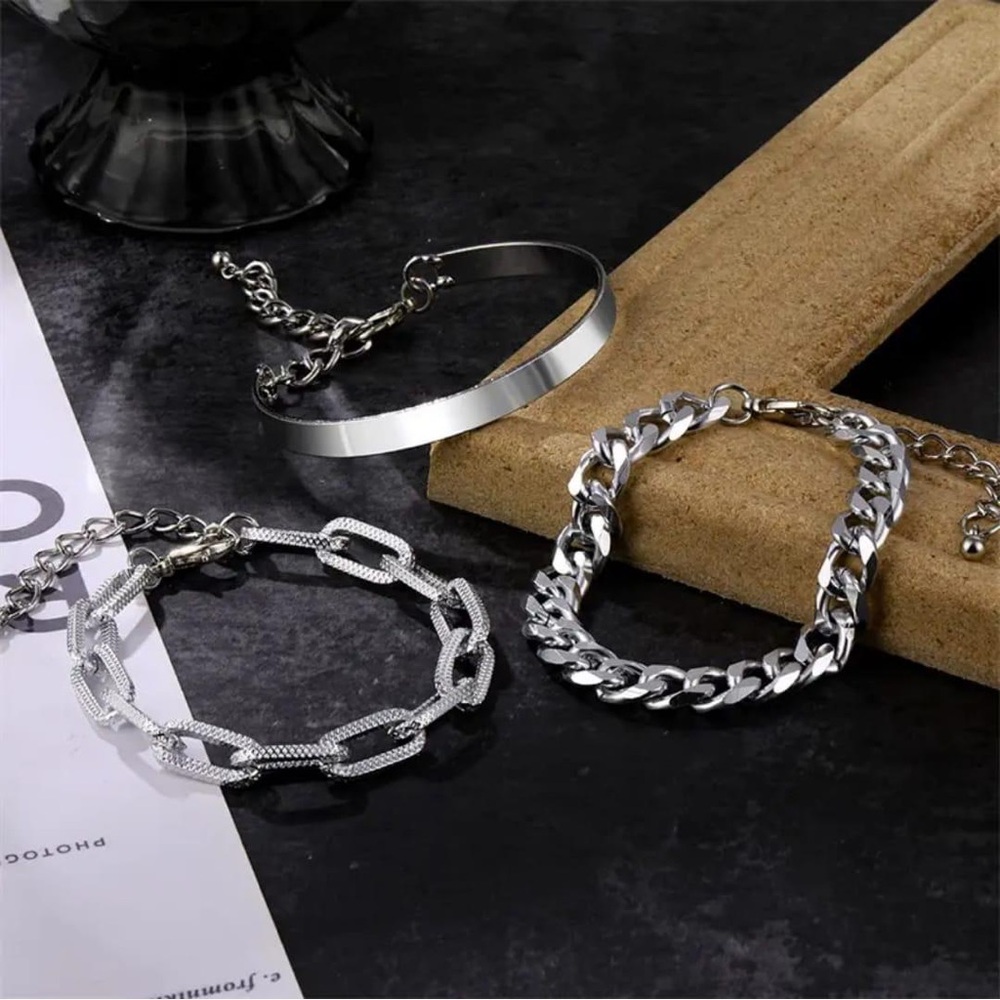 Silver-Tone Men’s Multi-Chain Bracelet Set - Picture 2 of 4